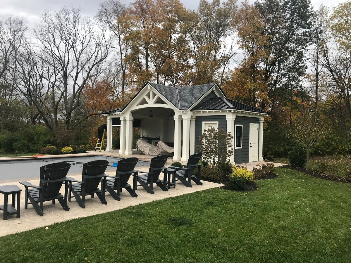 A gray pool house